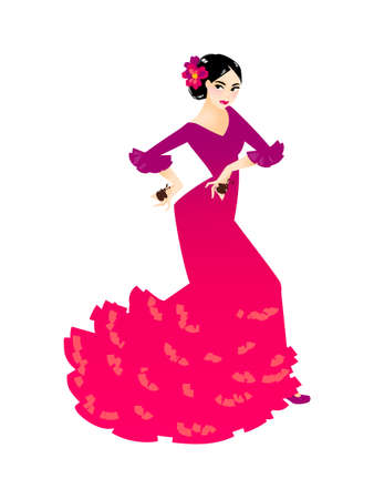 Illustration of a Flamenco dancer woman dancing with castanetsのイラスト素材