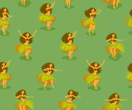 Seamless pattern with beautiful Hawaiian hula dancer woman dancing in a grass skirtのイラスト素材