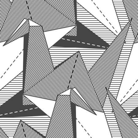 Origami cranes. Seamless black and white geometric patternのイラスト素材