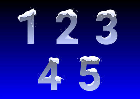 Numbers winter letters with snow caps on dark blue backgroundのイラスト素材