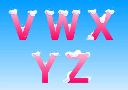 V, W, X, Y, Z winter letters with snow caps on blue backgroundのイラスト素材