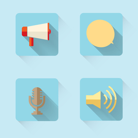 set of flat icon megaphone, bubble speech, microphoneのイラスト素材