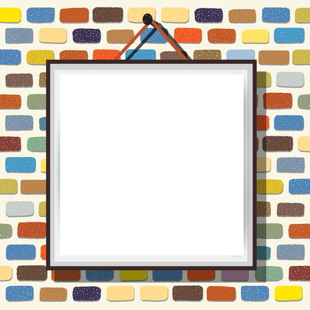 empty frame on colorful bricks wallのイラスト素材