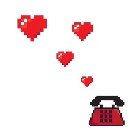calling love flying hearts from old telephone pixels art styleのイラスト素材
