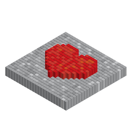 Pixels art tile heart 3D designs love conceptのイラスト素材