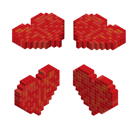 Pixels art tile heart 3D designs love conceptのイラスト素材