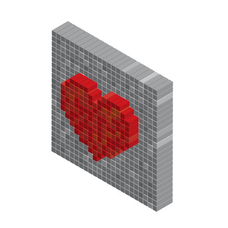 Pixels art tile heart 3D designs love conceptのイラスト素材