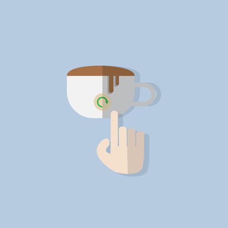 finger hand click button on coffee cup to refresh flat designのイラスト素材