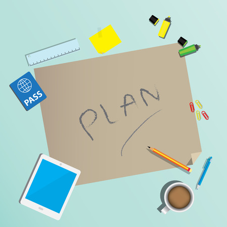 brown paper for planing and stationery on top viewのイラスト素材