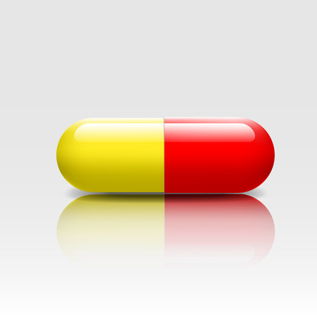 Medical pill red yellow colors with reflection shadow -vectorsのイラスト素材
