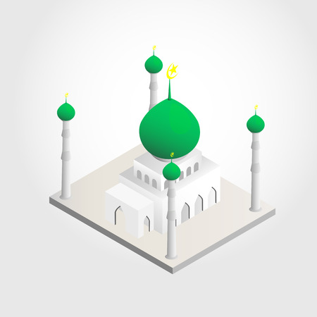 mosque and crescent moon with stars isometric viewのイラスト素材