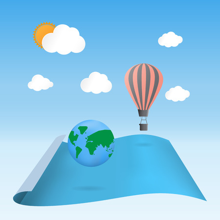 discover the planet balloon floating on blank waving paper -Vectorのイラスト素材