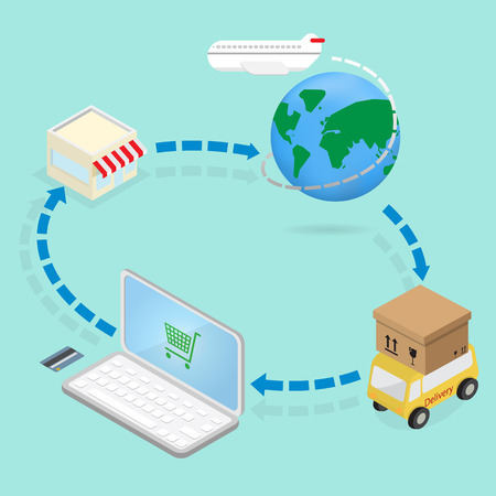 shopping online global delivery conceptのイラスト素材