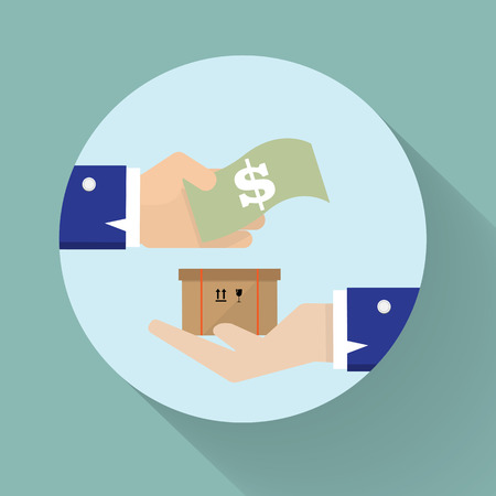 businessman hand show cash to buy goods, icon with long shadowのイラスト素材