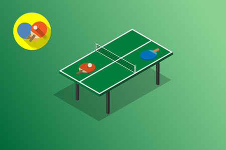 green table tennis illustration isometric with flat iconのイラスト素材