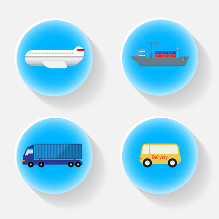 shipping transportation blue icon with shadow , Airfreight, seafreight, truck, vanのイラスト素材