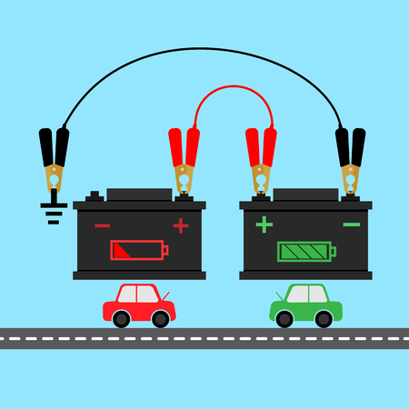 how to jump start battery car infographicのイラスト素材