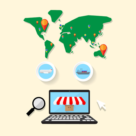 search online shopping select worldwide delivery optionのイラスト素材