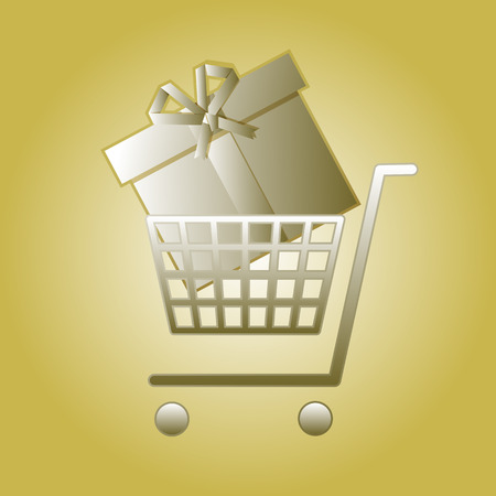 golden shopping cart with gift box insideのイラスト素材