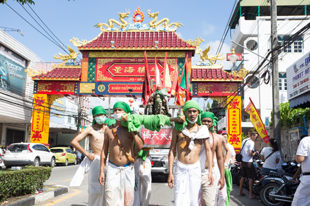 PHUKET, THAILAND - October15: Street procession around Phuket town in 2015 Phuket Vegetarian Festival  on October 15, 2015 in Phuket, Thailand, Street procession is the most spectacular event in festivalのeditorial素材