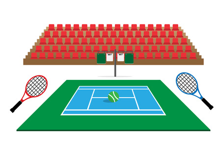 tennis court with stadium seats and retro scoreboardのイラスト素材
