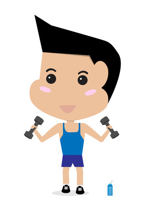 young healthy boy weight trainningのイラスト素材