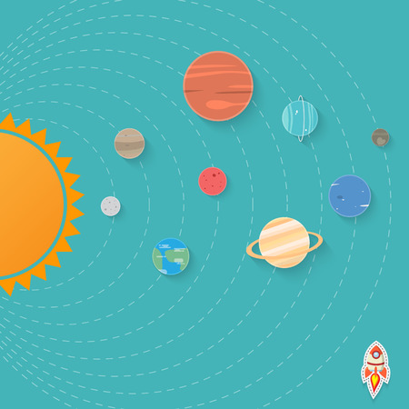 set of planets and sun in solar systemのイラスト素材