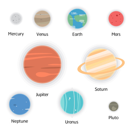 set of Solar system planets: Mercury, Venus, Earth, Mars, Jupiter, Saturn, Uranus, Neptune, Pluto illustrationのイラスト素材