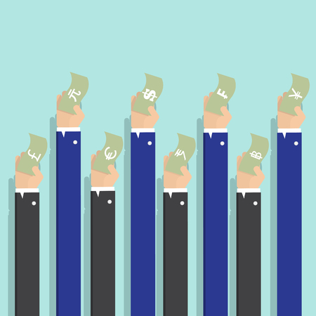 money currencies in businessman handのイラスト素材