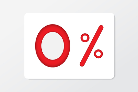 zero percent sign red color cutout paper styleのイラスト素材