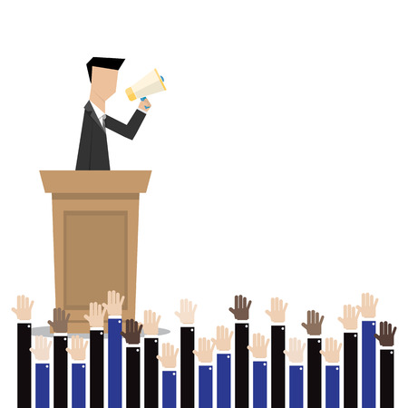 man at the podium and  hands up for voteのイラスト素材