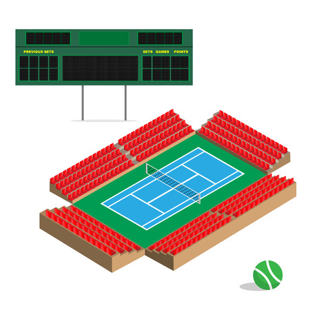tennis court with scoreboard and stadium seatのイラスト素材