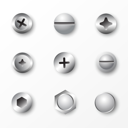 set of metal screws and boltsのイラスト素材