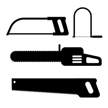 Hand saw silhouette icon set of carpentry tools for sawing wood productsのイラスト素材