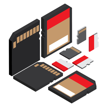 Set of memory card data storage in isometricのイラスト素材