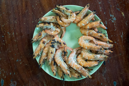 Fresh banana shrimp grilledの写真素材