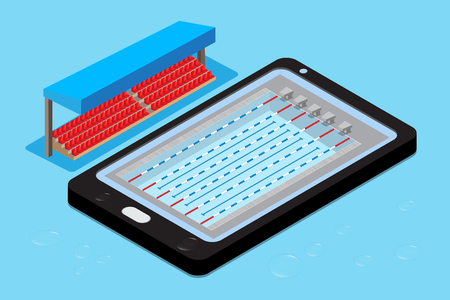 Swimming pool with stadium stand on mobile phoneのイラスト素材