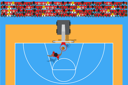Top view of player make slam dunk basketball infront of supporterのイラスト素材