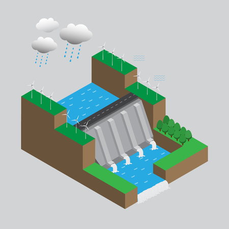 Alternative Energy sources Hydroelectric Power Dam and windmillsのイラスト素材