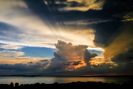 Beautiful dramatic evening sky on the sundownの写真素材