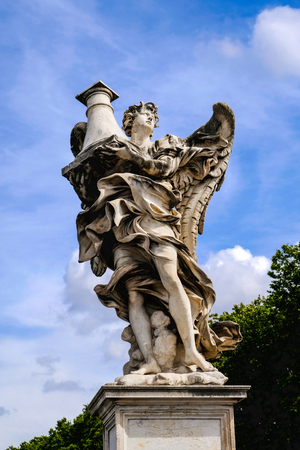 Angel with Column, statue from the Sant'Angelo Bridge in Rome, Italy. Tronus meus in columna.の写真素材