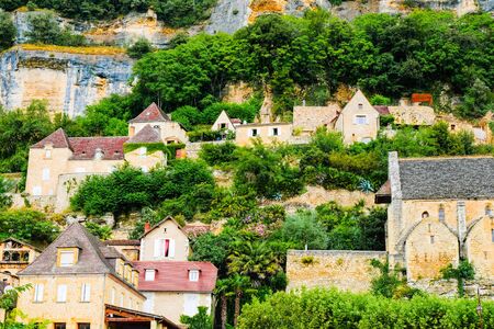 Village La Roque Gageac, France. Houses on the mountain sideの写真素材