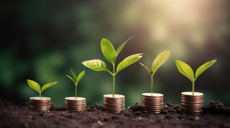 Investment concept, plant growing from coins to money, business growthの素材