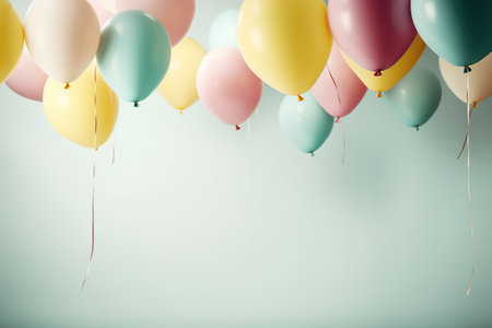 Colorful balloons on pastel background with copy space for text.の素材