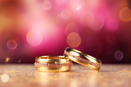 Wedding rings on bokeh background, shallow depth of fieldの素材