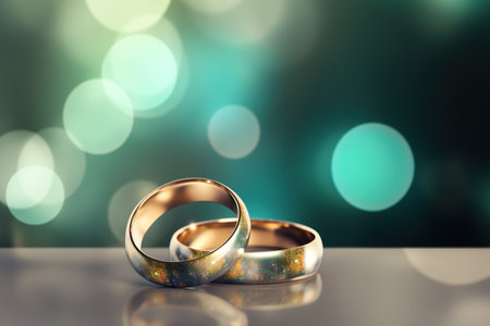 Wedding rings on bokeh background. Love concept.の素材