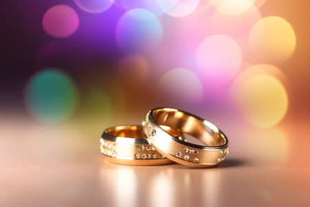 wedding rings on bokeh background, shallow depth of fieldの素材