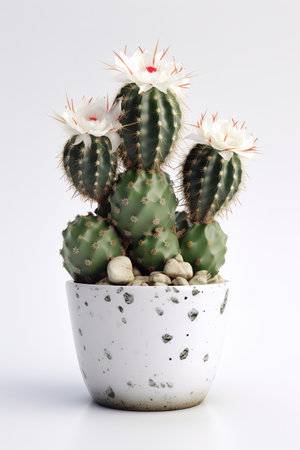 Cactus in a pot isolated on white background. Studio shot.の素材