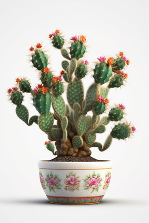 Cactus plant in pot isolated on white background. 3d illustrationの素材