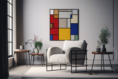Interior of modern living room with white armchair and coffee table. Mock up, 3D Renderingの素材